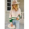 imagechouyatou Womens Fall Slouchy 12 Zip Up Knit Sweater Polo Collared Striped Shirt Sweater Pullover TopGreen