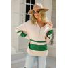imagechouyatou Womens Fall Slouchy 12 Zip Up Knit Sweater Polo Collared Striped Shirt Sweater Pullover TopGreen