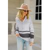 imagechouyatou Womens Fall Slouchy 12 Zip Up Knit Sweater Polo Collared Striped Shirt Sweater Pullover TopGrey