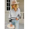 imagechouyatou Womens Fall Slouchy 12 Zip Up Knit Sweater Polo Collared Striped Shirt Sweater Pullover TopGrey