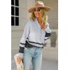 imagechouyatou Womens Fall Slouchy 12 Zip Up Knit Sweater Polo Collared Striped Shirt Sweater Pullover TopGrey