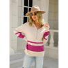imagechouyatou Womens Fall Slouchy 12 Zip Up Knit Sweater Polo Collared Striped Shirt Sweater Pullover TopPurple