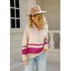 imagechouyatou Womens Fall Slouchy 12 Zip Up Knit Sweater Polo Collared Striped Shirt Sweater Pullover TopPurple