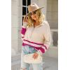 imagechouyatou Womens Fall Slouchy 12 Zip Up Knit Sweater Polo Collared Striped Shirt Sweater Pullover TopPurple