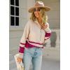 imagechouyatou Womens Fall Slouchy 12 Zip Up Knit Sweater Polo Collared Striped Shirt Sweater Pullover TopPurple