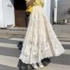 imagechouyatou Womens Lace Crochet Eyelet Dress Patterned Ruffle Flared Elastic Waist Flowy A Line Midi SkirtBeige