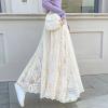 imagechouyatou Womens Lace Crochet Eyelet Dress Patterned Ruffle Flared Elastic Waist Flowy A Line Midi SkirtBeige