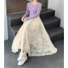 imagechouyatou Womens Lace Crochet Eyelet Dress Patterned Ruffle Flared Elastic Waist Flowy A Line Midi SkirtBeige
