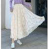 imagechouyatou Womens Lace Crochet Eyelet Dress Patterned Ruffle Flared Elastic Waist Flowy A Line Midi SkirtBeige