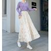 imagechouyatou Womens Lace Crochet Eyelet Dress Patterned Ruffle Flared Elastic Waist Flowy A Line Midi SkirtBeige