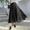 imagechouyatou Womens Lace Crochet Eyelet Dress Patterned Ruffle Flared Elastic Waist Flowy A Line Midi SkirtBlack