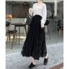 imagechouyatou Womens Lace Crochet Eyelet Dress Patterned Ruffle Flared Elastic Waist Flowy A Line Midi SkirtBlack