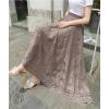 imagechouyatou Womens Lace Crochet Eyelet Dress Patterned Ruffle Flared Elastic Waist Flowy A Line Midi SkirtCoffee