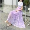 imagechouyatou Womens Lace Crochet Eyelet Dress Patterned Ruffle Flared Elastic Waist Flowy A Line Midi SkirtPurple