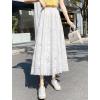 imagechouyatou Womens Lace Crochet Eyelet Dress Patterned Ruffle Flared Elastic Waist Flowy A Line Midi SkirtWhite