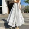 imagechouyatou Womens Lace Crochet Eyelet Dress Patterned Ruffle Flared Elastic Waist Flowy A Line Midi SkirtWhite