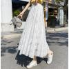 imagechouyatou Womens Lace Crochet Eyelet Dress Patterned Ruffle Flared Elastic Waist Flowy A Line Midi SkirtWhite