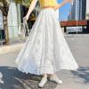 imagechouyatou Womens Lace Crochet Eyelet Dress Patterned Ruffle Flared Elastic Waist Flowy A Line Midi SkirtWhite