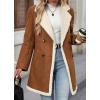 imagechouyatou Womens Notch Collar Sherpa Lined Faux Suede Leather Jacket Business Casual Dressy Winter CoatBrown