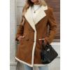 imagechouyatou Womens Notch Collar Sherpa Lined Faux Suede Leather Jacket Business Casual Dressy Winter CoatBrown