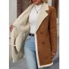 imagechouyatou Womens Notch Collar Sherpa Lined Faux Suede Leather Jacket Business Casual Dressy Winter CoatBrown