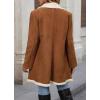 imagechouyatou Womens Notch Collar Sherpa Lined Faux Suede Leather Jacket Business Casual Dressy Winter CoatBrown