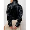 imagechouyatou Womens Notched Lapel Pu Leather Jacket Boyfriend Motorcycle Faux Leather Jacket Outerwear CoatBlack