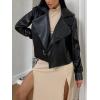 imagechouyatou Womens Notched Lapel Pu Leather Jacket Boyfriend Motorcycle Faux Leather Jacket Outerwear CoatBlack