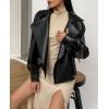 imagechouyatou Womens Notched Lapel Pu Leather Jacket Boyfriend Motorcycle Faux Leather Jacket Outerwear CoatBlack