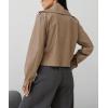 imagechouyatou Womens Notched Lapel Pu Leather Jacket Boyfriend Motorcycle Faux Leather Jacket Outerwear CoatKhaki