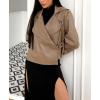 imagechouyatou Womens Notched Lapel Pu Leather Jacket Boyfriend Motorcycle Faux Leather Jacket Outerwear CoatKhaki
