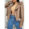 imagechouyatou Womens Notched Lapel Pu Leather Jacket Boyfriend Motorcycle Faux Leather Jacket Outerwear CoatKhaki