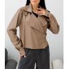 imagechouyatou Womens Notched Lapel Pu Leather Jacket Boyfriend Motorcycle Faux Leather Jacket Outerwear CoatKhaki
