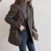 imagechouyatou Womens Plaid Fall Winter Business Casual Wool Blazer Jacket Single Breasted Dressy Work CoatCoffee