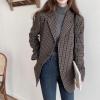 imagechouyatou Womens Plaid Fall Winter Business Casual Wool Blazer Jacket Single Breasted Dressy Work CoatCoffee