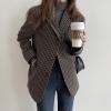 imagechouyatou Womens Plaid Fall Winter Business Casual Wool Blazer Jacket Single Breasted Dressy Work CoatCoffee
