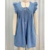 imagechouyatou Womens Ruffle Flutter Sleeve Baggy Denim Wide Leg Jumpsuit Tie Front Pleated Romper Shorts with PocketsBlue