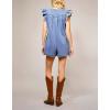 imagechouyatou Womens Ruffle Flutter Sleeve Baggy Denim Wide Leg Jumpsuit Tie Front Pleated Romper Shorts with PocketsBlue
