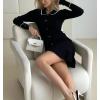 imagechouyatou Womens Sexy Sweater Ribbed Knit Mini Dress Ruffle Hem Mermaid Short Dress Long Sleeve Bodycon Party DressBlack