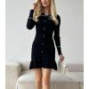 imagechouyatou Womens Sexy Sweater Ribbed Knit Mini Dress Ruffle Hem Mermaid Short Dress Long Sleeve Bodycon Party DressBlack