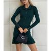 imagechouyatou Womens Sexy Sweater Ribbed Knit Mini Dress Ruffle Hem Mermaid Short Dress Long Sleeve Bodycon Party DressBlackish Green
