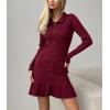 imagechouyatou Womens Sexy Sweater Ribbed Knit Mini Dress Ruffle Hem Mermaid Short Dress Long Sleeve Bodycon Party DressWine Red