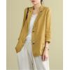 imagechouyatou Womens Summer Casual 2 Button Office Work Linen Blazer Jacket Suit Small Yellow