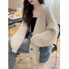 imagechouyatou Womens Trendy Color Block Splicing Knit Oversized Cardigan Open Front Fall Sweater JacketBeige