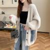 imagechouyatou Womens Trendy Color Block Splicing Knit Oversized Cardigan Open Front Fall Sweater JacketBeige