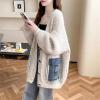 imagechouyatou Womens Trendy Color Block Splicing Knit Oversized Cardigan Open Front Fall Sweater JacketBeige