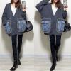 imagechouyatou Womens Trendy Color Block Splicing Knit Oversized Cardigan Open Front Fall Sweater JacketGrey
