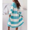 imagechouyatou Womens Trendy Striped Knit Cardigan Color Block Open Front Mid Long Sweater Jacket CoatAzure