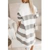 imagechouyatou Womens Trendy Striped Knit Cardigan Color Block Open Front Mid Long Sweater Jacket CoatGrey