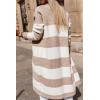 imagechouyatou Womens Trendy Striped Knit Cardigan Color Block Open Front Mid Long Sweater Jacket CoatKhaki